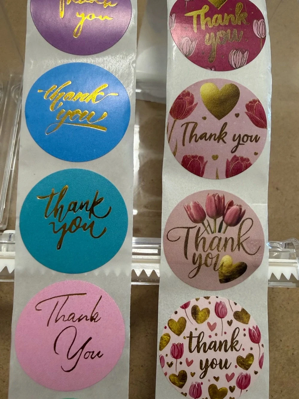 100 Pcs Gold Foil Floral & Solid Color Round Thank You Stickers - 1 Inch